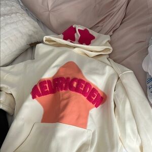 Cream Hoodie with Pink Star Design